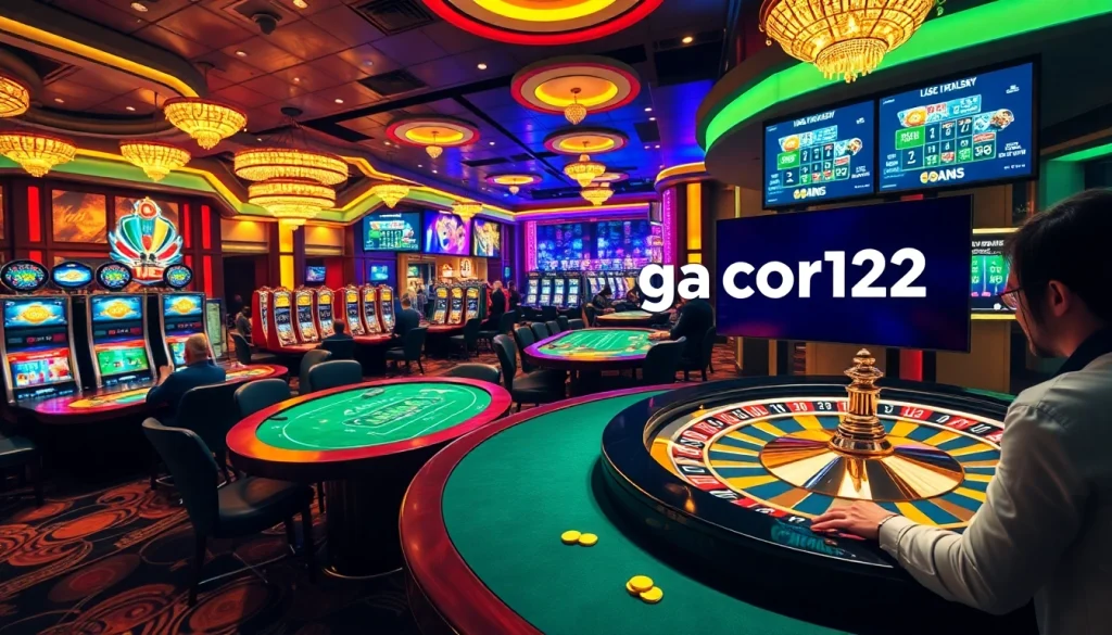 Experience the thrill of gacor123 while playing baccarat and roulette in a bustling casino.